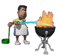 grilling accident on fire grill - Gratis animerad GIF