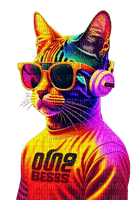 neon cat headphones orange sunglasses - Free PNG