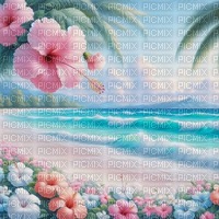 Pastel Beach with Pastel Hibiscus - Free PNG