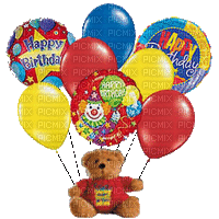 Happy Birthday, Teddy, Ballons - GIF animado gratis