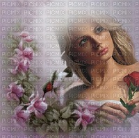 buste femme blonde, fleurs et oiseaux - 無料png
