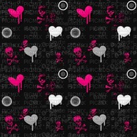 Emo pink skulls and heart background - PNG gratuit