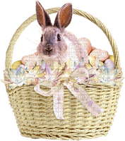 Basket.Eggs.Flowers.Rabbit.White.Gray.Pink.Yellow - PNG gratuit