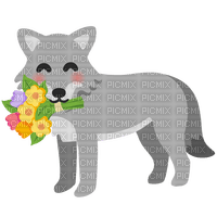emojikitchen wolf with boquet - Free PNG