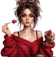 woman red chocolate strawberries valentines - Free PNG