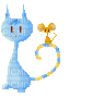 Blaue Katze mit gelber Maus - GIF animate gratis