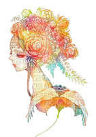 Pintura de mulher e flores - PNG gratuit