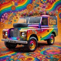 60's Retro Floral Land Rover - Free PNG