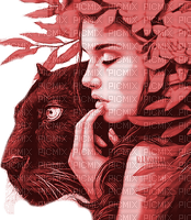 Y.A.M._Fantasy woman girl Panther red - PNG gratuit