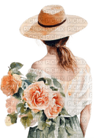 Женщина с цветами акварель - png gratuito