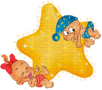 Kaz_Creations Funny Cartoon Babies On Star - gratis png
