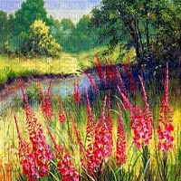 Y.A.M._Summer landscape background flowers - gratis png