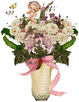 Bouquet of Flowers in Vase with Angel - Zdarma animovaný GIF