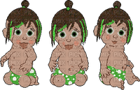 Babyz Triplet Girls with Green Streaks and Diaper - gratis png