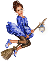 Girl.Witch.Child.Broom.Halloween.Blue.Black - Free PNG