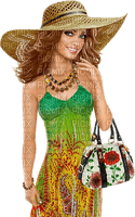 Woman with hat and summer dress. Handbag. Leila - фрее пнг