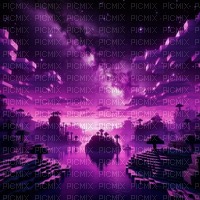 Purple Minecraft Galaxy Landscape - png ฟรี
