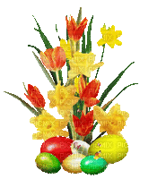 soave deco  flowers eggs green yellow red - Free animated GIF