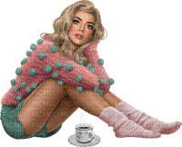 MUJER TOMANDO CAFE - 免费PNG