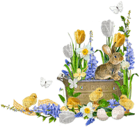Easter.Spring.Cluster.Rabbit.Chicks.Flowers - ücretsiz png