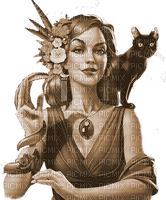 Y.A.M._Summer woman girl cat snake  sepia - gratis png