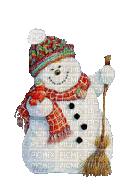 bonhomme de neige et balai - GIF animate gratis