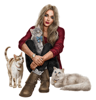 Woman with her cats. Leila - png ฟรี