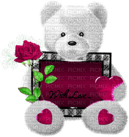 Teddy.Bear.Sign.Rose.Heart.White.Black.Pink - Free PNG