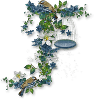 Blue white flowers bird deco [Basilslament] - Free PNG