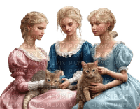 vintage girls cats - PNG gratuit