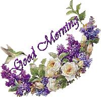 minou-purple-flowers-good morning - Бесплатный анимированный гифка