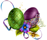 Easter.Eggs.Flower.Bee.Green.Purple.Blue.Yellow - PNG gratuit