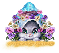 Cat cute flowers mushroom deco spring rox - безплатен png