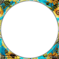 soave frame circle flowers sunflowers blue yellow - PNG gratuit