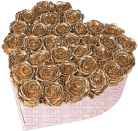 Heart Shaped Gold Roses, pink box, png