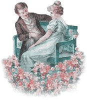 soave couple vintage spring garden flowers bench - Free PNG