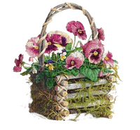 Blumen, Stiefmütterchen, Holzkorb - gratis png
