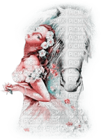 soave woman horse flowers pink teal - Free PNG