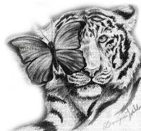 Y.A.M._Art tiger animals black-white - PNG gratuit