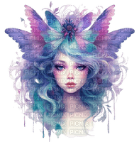 watercolor blue purple pastel fairy painting - Free PNG