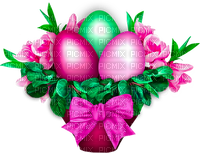 Basket.Eggs.Flowers.Pink.Green - Free PNG