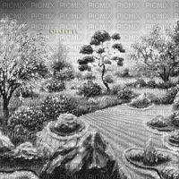 Y.A.M._Japan landscape background black-white - Zdarma animovaný GIF