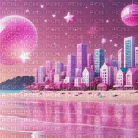 Kawaii Pink Cityscape and Beach - gratis png