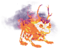 Pixel art horror skeleton frog on fire demon - png gratuito