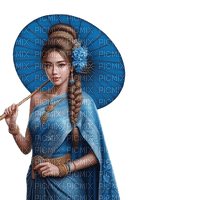 asian woman blue umbrella - png ฟรี