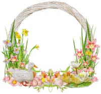 Easter.Frame.Circle.White.Pink.Yellow.Green - 無料png