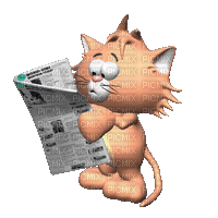ani-djur-katt-läser-tidning - Gratis animerad GIF
