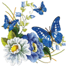 Blue Flowers with Butterflies - Free animated GIF