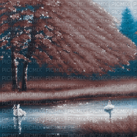 kikkapink autumn background swan lake - GIF animé gratuit