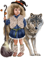 Girl, wolf, dog, autumn. Leila - Free PNG